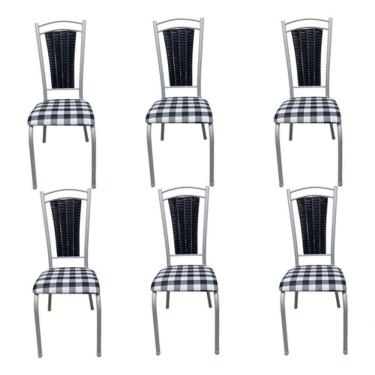 Imagem de Kit 6 Cadeiras Branca Cozinha Aço Tubolar Confortável Jantar Xadrez