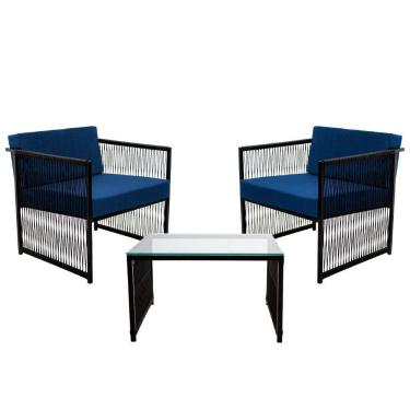 Imagem de Conjunto De 2 Poltronas Em Fibra Sintética E Mesa De Centro Azul