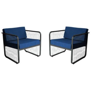 Imagem de Conjunto 2 Poltronas área Externa Fibra Sintética Santiago Preto-azul
