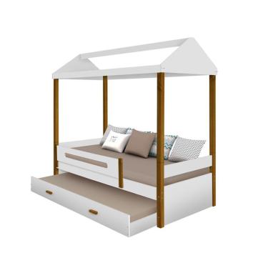 Imagem de Cama Infantil C/ Cama Auxiliar Branco/amêndoa Branco