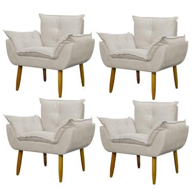 Imagem de Kit 4 Poltronas Decorativa Sala E Quarto Opala Suede Herrero Cor:bege