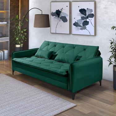 Imagem de Sofá Cama Yara 3 Lugares Reclinável 2,08m Suede Verde