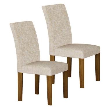 Imagem de Cadeira Para Mesa De Jantar Napoli Mdf Kit 2 Peças Freijó Linho Palha – Leifer Móveis