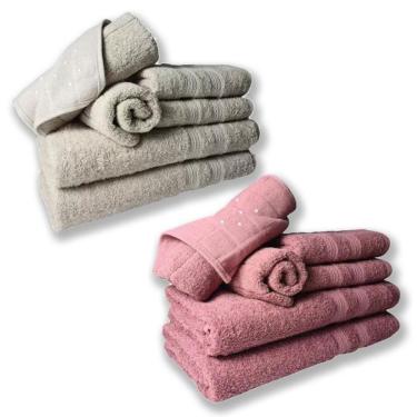 Imagem de Jogo De Toalhas 4 Banhos 4 Rostos 4 Pisos Grande Grossa Bege+rosê