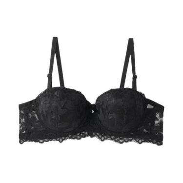 Imagem de Sutiã Bralette Feminino Push up Meia Taça Com Renda Floral, Copas B/C,