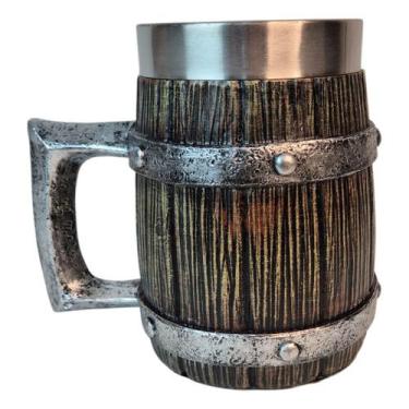 Imagem de Caneca Rústica Viking Estilo Barril Decorativa Em Resina 600ML - TENDA