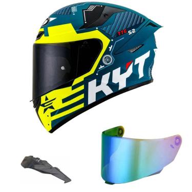 Imagem de Capacete KYT TT Course Fuselage Amarelo Mais Viseira Camaleão e Spoiler Fumê