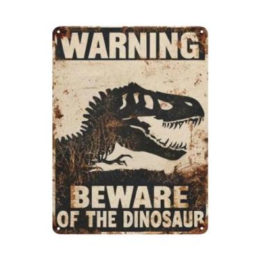 Imagem de Placa De Metal Retrô Com Aviso De Dinossauro, Arte De Parede Engraçada