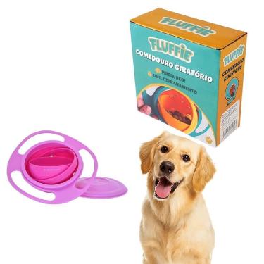 Imagem de Comedouro Portatil Giratorio Para Animais Domesticos Prato Anti Bagunca Tigela Pet Cachorro Gato Rosa