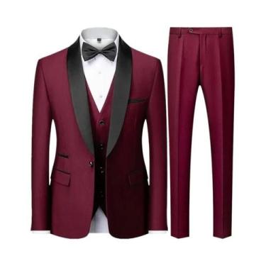 Imagem de Conjunto De Terno Slim Fit Masculino Preto De Tamanho Grande Com Três 