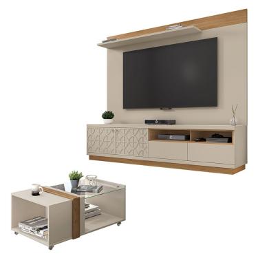 Imagem de Conjunto Sala De Estar Kit Rack Painel Mesa Renda Caemmun
