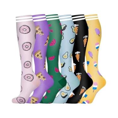 Imagem de Meias De Compressão Florais Com Estampa De Animais E Frutas, 6 Pares P