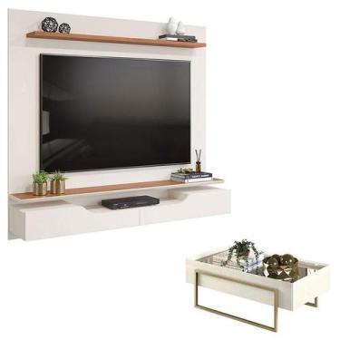 Imagem de Painel para Tv Levi Off White Freijó e Mesa de Centro Pilar Off White 