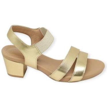 Imagem de Sandália Feminina Salto Bloco Couro Ouro Light Usaflex Y8209-Feminino