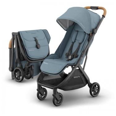 Imagem de Carrinho de Bebê UPPAbaby Minu V3 Dillan Azul Stone/Carbono Sand Couro, Dobrável com uma Mão, Capota UPF 50+, 1 Lugar