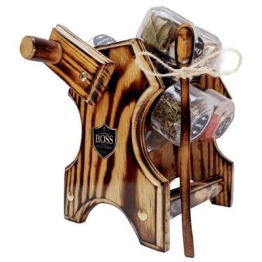 Imagem de Porta temperos giratório com manivela e colher organizadores de cozinh