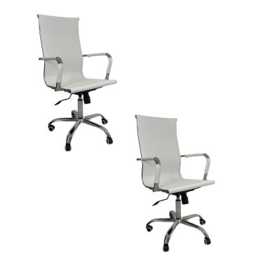 Imagem de Kit 2 Cadeiras De Escritório Esteirinha Giratória Ergonômica Alta Branco