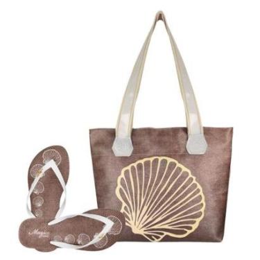 Imagem de Bolsa Feminina Praia Com Alto Relevo 3D Chinelo Slim Marrom Magicc BCH-246-Feminino