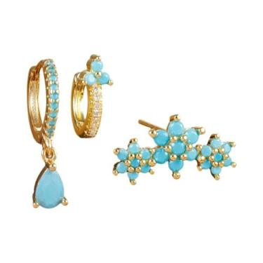 Imagem de Conjunto De Brincos De Argola Com Pingente De Flor De Zircônia De Luxo