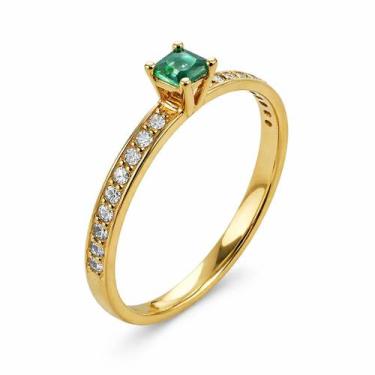 Imagem de Anel Solitário em Ouro 18K com Esmeralda e 20 Diamantes - Justino Riba