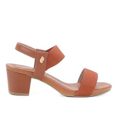 Imagem de Sandália Couro Usaflex Salto Grosso Tiras Elásticas Feminina-Feminino
