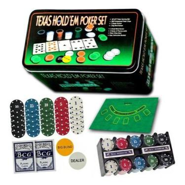 Imagem de Kit Poker Profissional Em Lata 100 Fichas Jogo Baralho - - Kadê, D