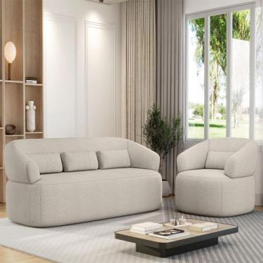 Imagem de Conjunto Poltrona e Sofá Living Orgânico Duomo 1,80m Just Time, Boucle