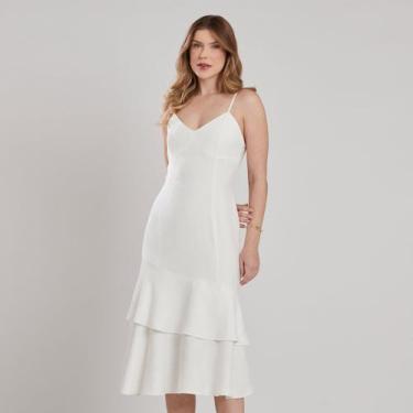 Imagem de Vestido Midi Alcinha Babados Forrado Miss Joy 8481 Off Cor:Off-WhiteTa