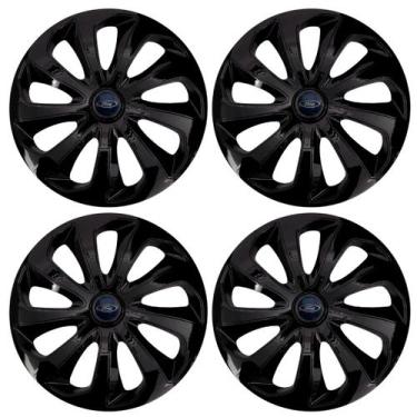 Imagem de Jogo de calotas esportivas velox 15 black + emblema alumínio ford azul