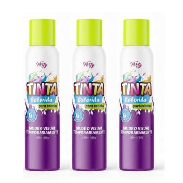 Imagem de Kit 3 Tinta Spray Temp Cabelo Maluco Carnaval Amarelo Neon - My Party