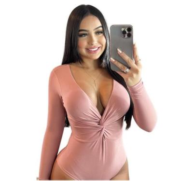 Imagem de Body Manga Longa Sensual Decote Trançado Com Bojo - Gringas Model, Pre