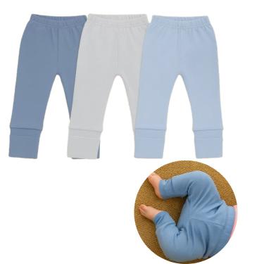 Imagem de Kit 3 Calças Mijão Vira Pé Bebê Culote Suedine 100%  Algodão