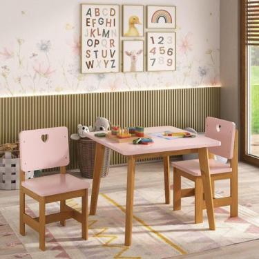 Imagem de Conjunto Infantil Sofia Mesa + 2 Cadeiras Madeira de Pinus / Mdf Rosa/