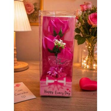 Imagem de Buquê Enfeite de Rosas com Caixa Transparente 20cm Presente - IDEAL