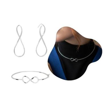 Imagem de Conjunto Feminino Infinito Prata 925 Legítima Kit Completo