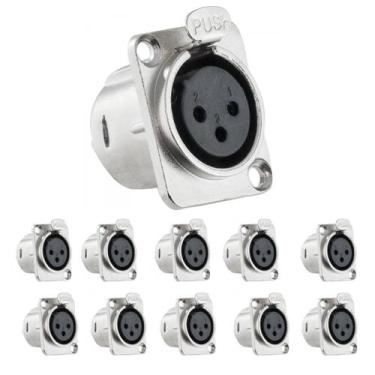 Imagem de 10 Conector Xlr Femea Profissional 3 Pinos Para Painel Caixa de som - 