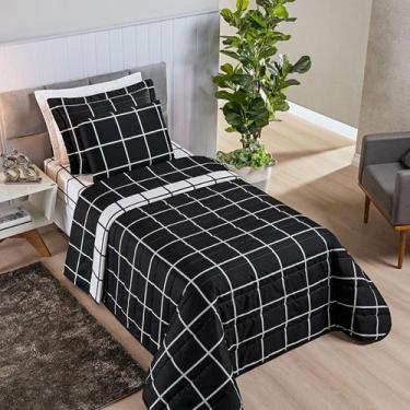 Imagem de Cobre Leito Colcha Cama Solteiro 2 Peças Dupla Face Fronha Aba America