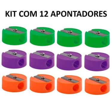 Imagem de Apontador redondo colorido leo&leo kit 12 un simples escolar