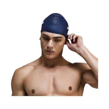 Imagem de Touca De Natação De Silicone Azul Para Homens Adultos, Touca De Banho 