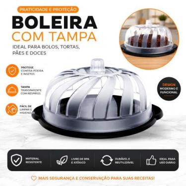 Imagem de Boleira Com Tampa e Alças Para Bolos Tortas Doces Cozinha Preta - Unin