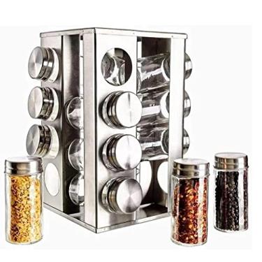 Imagem de Porta Temperos Organizador Condimento Inox 16 Potes Giratório (Quadrado)