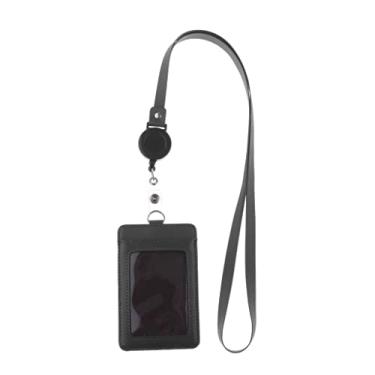 Imagem de Bonarty Cordão para crachá de couro para identidade, cartões de segurança, clipe para cordão de pescoço - Preto 2