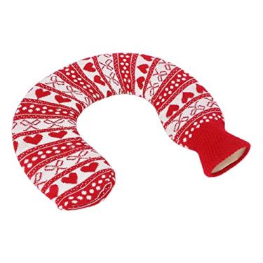 Imagem de Aquecedor de ombro para pescoço, bolsa de água quente borracha flexível em forma de U com capa de malha para viagens de inverno(laço vermelho)
