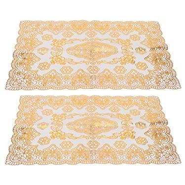 Imagem de Jogo americano 2 peças, tapetes de mesa de PVC dourados, porta-copos de café para festa de casamento, 30 cm x 45 cm (padrão quadrado 4)
