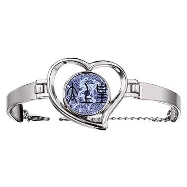 Imagem de N/A N/A Bracelete de fio de coração com estampa de dragão azul e pai imperador antigo da China, medium, metal
