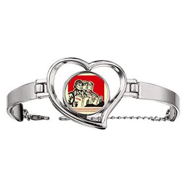 Imagem de N/A N/A Bracelete de produção de propaganda educacional vermelho da China joia coração pulseira de arame, medium, metal