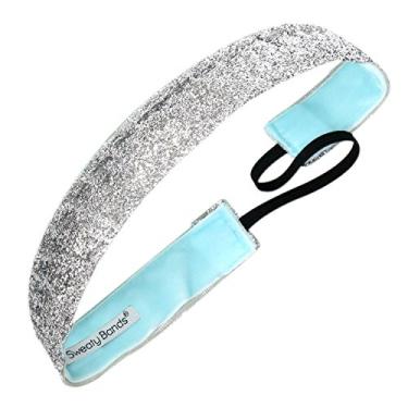 Imagem de Sweaty Bands Faixa de cabelo feminina e feminina – Antiderrapante com forro de veludo – Viva Diva Silver 2,5 cm