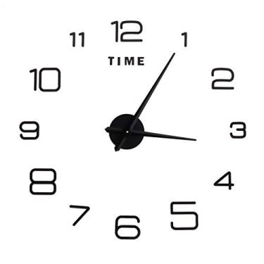Imagem de AUNMAS Relógio de parede grande 3D sem moldura, relógio de parede faça você mesmo, acrílico sem moldura, superfície espelhada, adesivo de parede, decoração de relógio para sala de estar quarto (preto)