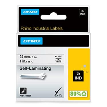 Imagem de Etiquetas autolaminadoras DYMO Industrial RhinoPro para fabricantes de etiquetas de rinoceronte industrial DYMO, preto em branco, 2,5 cm, 1 rolo (1734821), Black on White, 1"