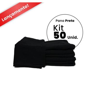 Imagem de Kit 50 Pano De Prato Liso Preto Flanelado C/ Bainha Atacado